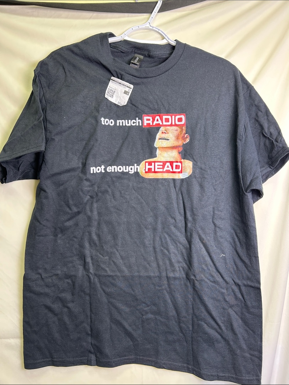Gildan Black Graphic Tee "too much RADIO not enough HEAD"